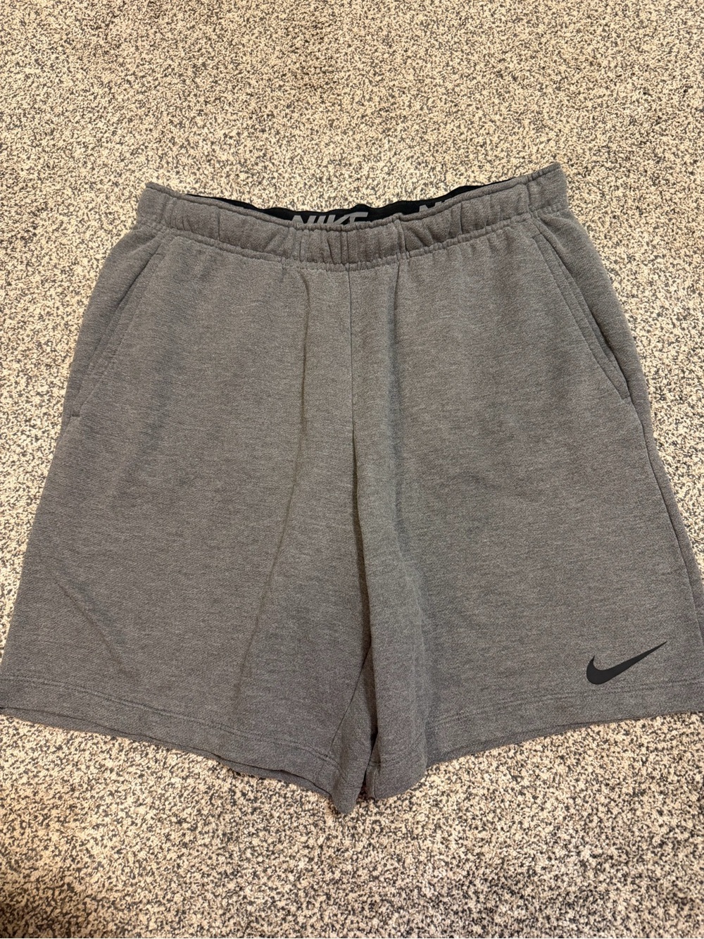 Nike Men's Heather Gray Athletic Shorts with Black Swoosh